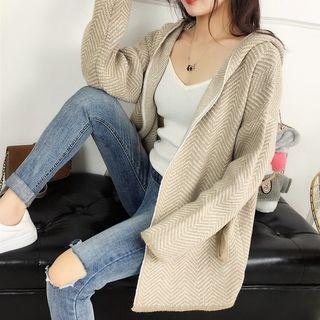 Open-front Herringbone Hooded Knit Jacket
