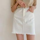 Inset Shorts Fringe-hem Stitched Skirt