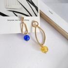 Non-matching Bead & Irregular Alloy Hoop Dangle Earring