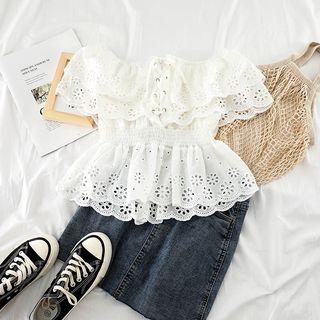 Off-shoulder Short-sleeve Blouse White - One Size