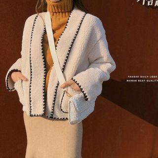 Open-front Contrast-trim Dumble Jacket Ivory - One Size