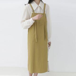 Plain Midi Jumper Dress Mustard Yellow - One Size