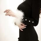 Turtle-neck Fuax-fur Cuffed Rib-knit Top