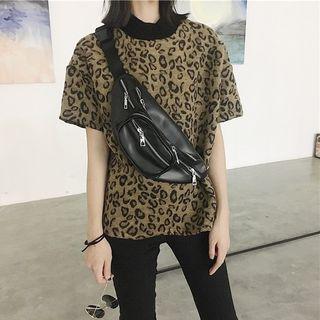 Short-sleeve Animal Print Knit T-shirt
