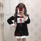 Mock-neck Contrast-trim Mini Sweatshirt Dress