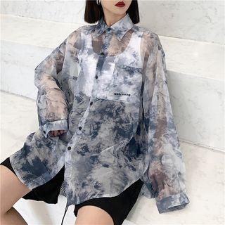 Tie-dye See-through Long-sleeve Loose-fit Shirt
