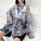Tie-dye See-through Long-sleeve Loose-fit Shirt