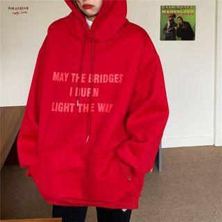 Lettering Hoodie Thicken - Red - One Size
