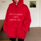 Lettering Hoodie Thicken - Red - One Size
