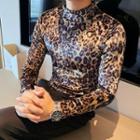 Mock-neck Leopard T-shirt