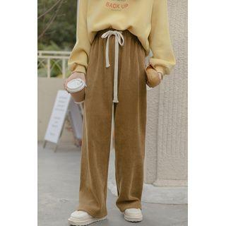 Drawstring Corduroy Wide Leg Pants Yellow Green - One Size