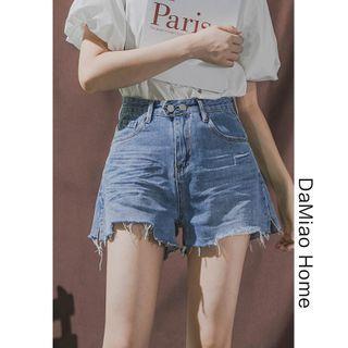High-waist Destroyed Denim Hot Shorts