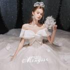 Off-shoulder Bow-front Lace A-line Wedding Gown