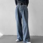 Pleated Napped Wide-leg Jeans