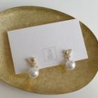 Rhinestone Knot Faux Pearl Earring 1 Pair - S925 Silver Needle - One Size
