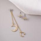 Non-matching Rhinestone Alloy Moon Chained Earring 1 Pair - Gold - One Size
