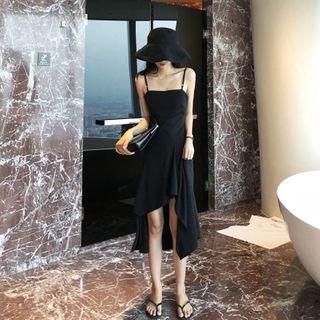 Spaghetti Strap Asymmetric Midi Chiffon Dress