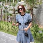 Button Jacket & Flare Miniskirt Denim Set Blue - One Size