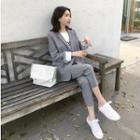 Plain Double-breasted Blazer / High-waist Shorts / Cropped Straight-fit Pants / Set