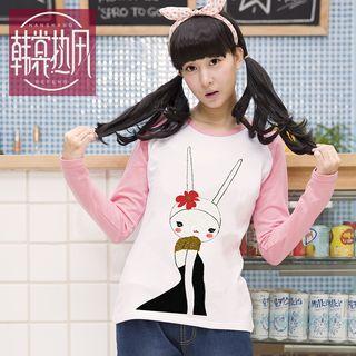 Rabbit Print Raglan Long-sleeve T-shirt