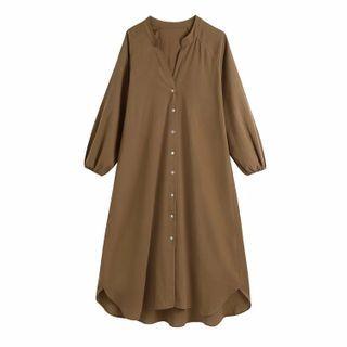 Long Sleeve Midi Front Buttoned A-line Dress