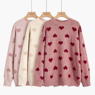 Round Neck Heart Print Sweater