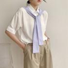 Mock Two-piece Elbow-sleeve Striped Panel Shirt
