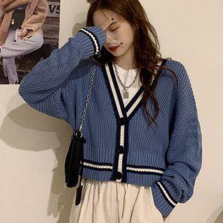 Oversize Striped Trim Sweater Cardigan