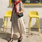 Set: Short-sleeve Midi Floral Wrap Dress + Cape