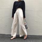 Plain Long-sleeve T-shirt / Drawstring Wide Leg Pants