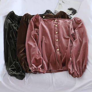 Long-sleeve Buttoned Velvet Top
