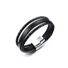 Fashion And Simple Multilayer Leather Bracelet Silver - One Size