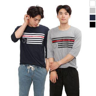 Plus Size Elbow-sleeve Stripe-printed T-shirt