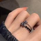 Bear Layered Ring 1pc - Black & Silver - One Size