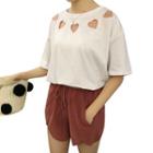 Heart Cutout Elbow-sleeve T-shirt