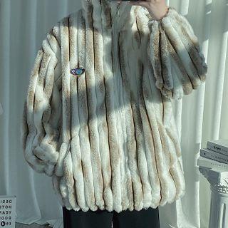 Fluffy Ribbed Zip Jacket