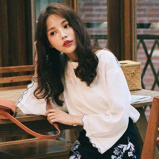 Keyhole Neck Long-sleeve Chiffon Top