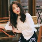 Keyhole Neck Long-sleeve Chiffon Top