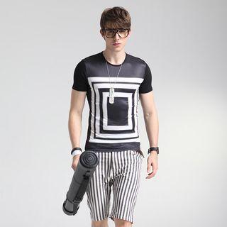 Short-sleeve Silk Printed Panel T-shirt