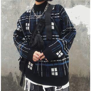Plaid Mock-neck Sweater As Shown In Figure - One Size