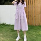 Square-neck Short-sleeve Midi A-line Dress Light Purple - One Size