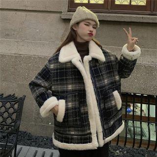Plaid Padded Jacket Plaid - Black & Gray - One Size