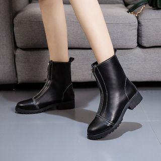 Stitched Trim Low Heel Short Boots