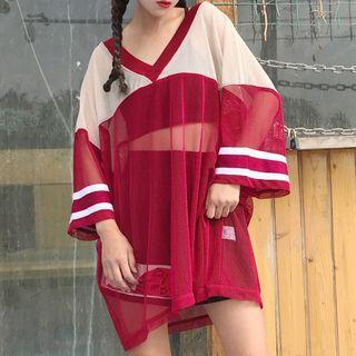 V-neck Color Block Long-sleeve Top