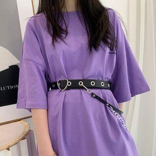 Grommet Faux Leather Belt Black - 100cm
