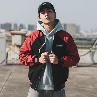 Embroidery Raglan Button Bomber Jacket
