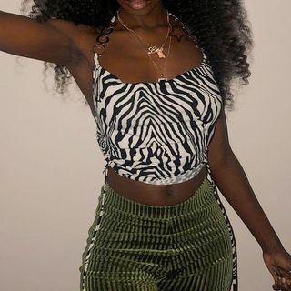 Chain-strap Zebra Print Crop Camisole Top