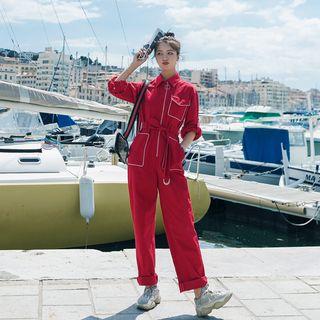 Contrast Trim Long-sleeve Jumpsuit