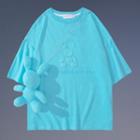 Elbow-sleeve 3d Rabbit Print T-shirt With Rabbit Doll