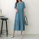 Elbow-sleeve Long Tiered Dress